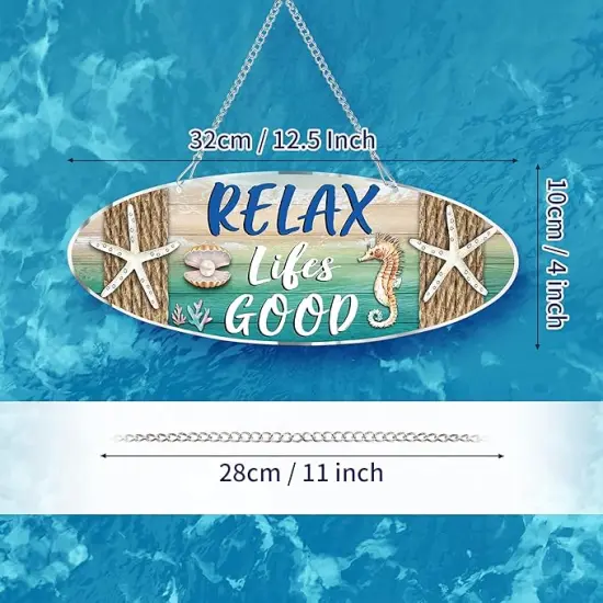 Beach Sign Decor Hanging Sea Decorations Starfish Wall Decoration Beach Plaque Door Wall Plaque Decor Sign with Seahorse and Scallop for Decoration(Classic Style) {2}