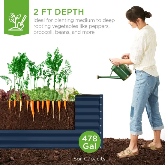 Best Choice Products 8x4x2ft Outdoor Metal Raised Garden Bed, Planter Box for Vegetables, Flowers, Herbs Navy {3}