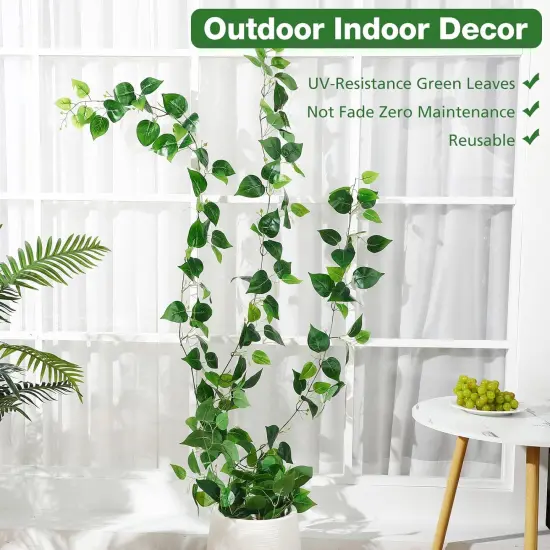 12 Pcs 5.6ft Artificial Wedding Scindapsus Vines Garland Faux Vine Garlands Realistic Plastic Leaves Fake Hanging Greenery Plant for Wedding Centerpiece Table Party Indoor Outdoor Wall Decor {3}