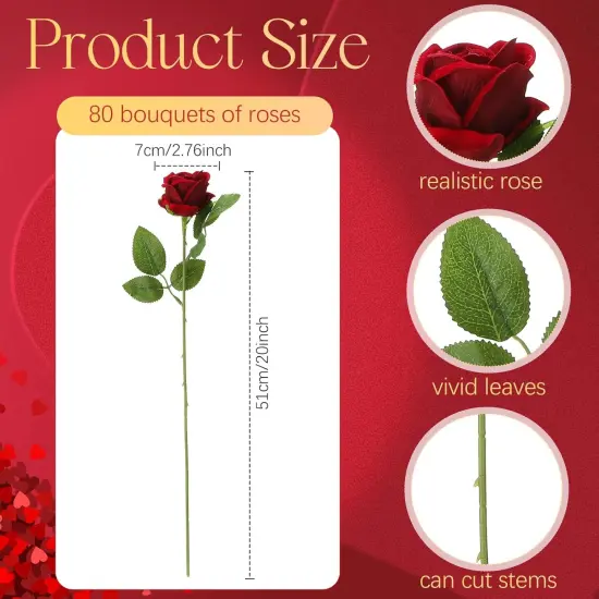 80 Pcs Rose Artificial Flowers Bouquet(Wine Red) {2}