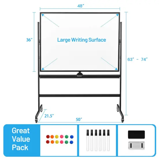 Costway 48''x36'' Mobile Magnetic Double-Sided Reversible Whiteboard Height Adjust {3}