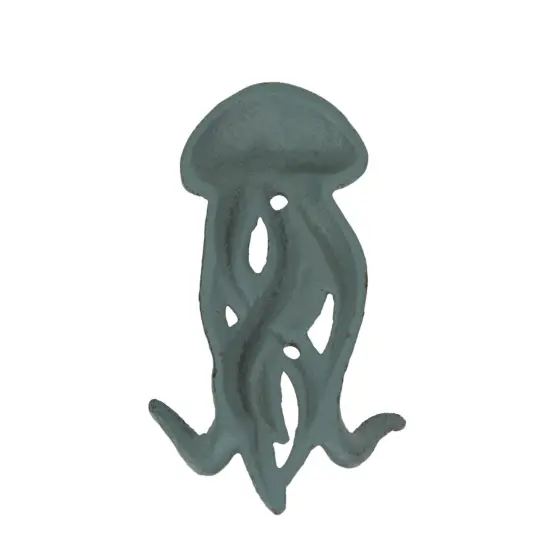 Set of 3 Cast Iron Jellyfish Wall Hooks 5 Inches High - Blue , Gray, White {6}