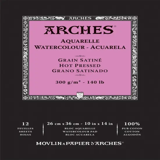 Arches Aquarelle Hot Pressed Watercolor Pad 10"X14"- 140lb, 12 Sheets {1}