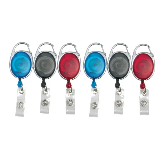 Quick Clip Oval ID Badge Reel, Red, Blue, Smoke, 3 Per Pack, 2 Packs {1}