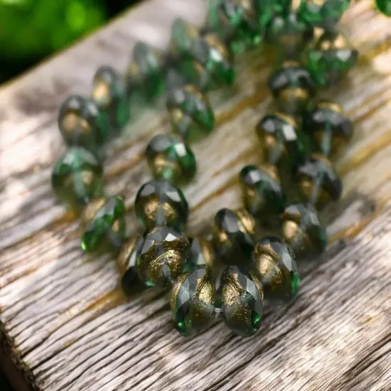 *15* 8x10mm Bronze Washed Etched Emerald Saturn Beads {1}
