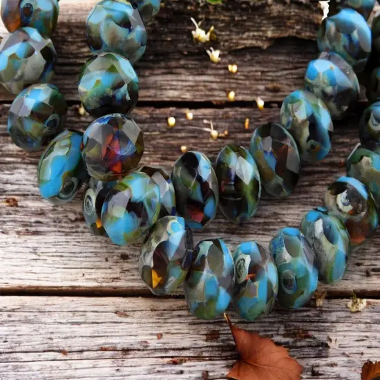 *25* 5x8mm Root Beer Amber Turquoise Picasso Fire Polished Rondelles {1}