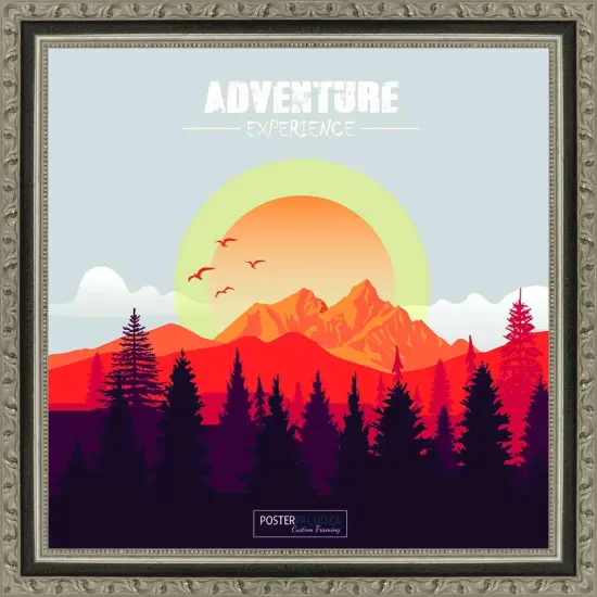 Square Sculpted Silver Picture Frame - UV Acrylic, Foam Board Backing, Hanging Hardware {1}