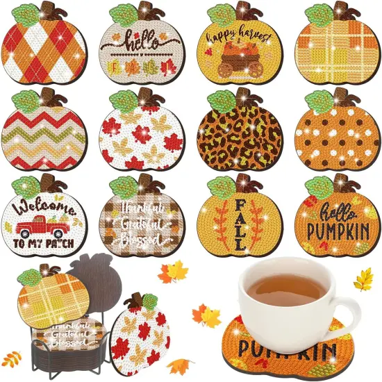 Pumpkin Diamond Painting Coasters Kit for Adult Beginners DIY {1}