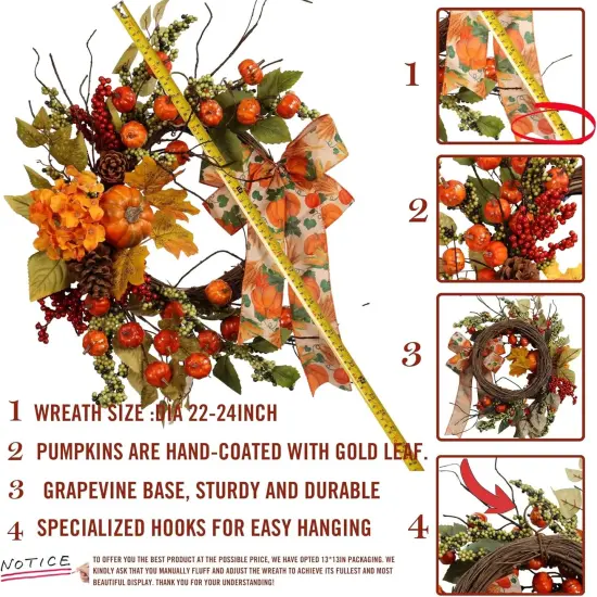 22 inches Artifical Fall Mini Pumpkins Berries Wreath {4}