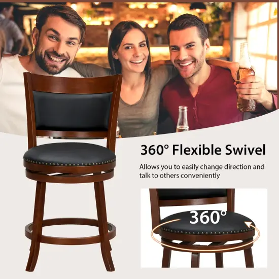 Costway Swivel Bar Stools Set of 2 25'' Counter Height 20'' Wider Cushioned Seat Kitchen {5}