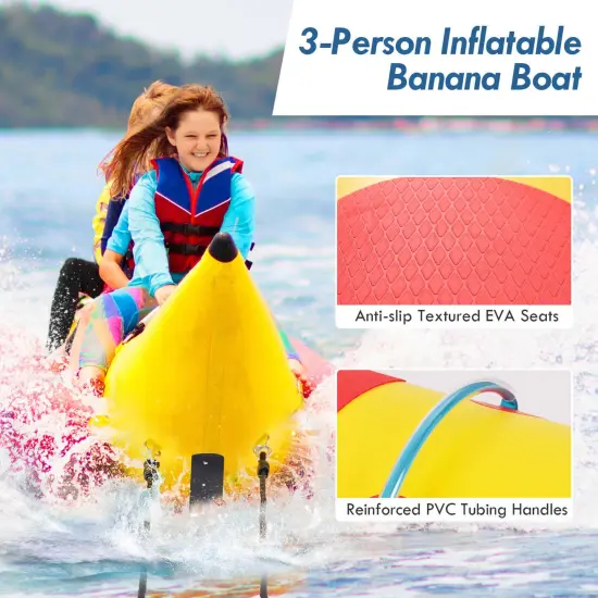 Goplus 3-Person Inflatable Banana Boat with Boating and Water Sports Electric Air Pump {6}