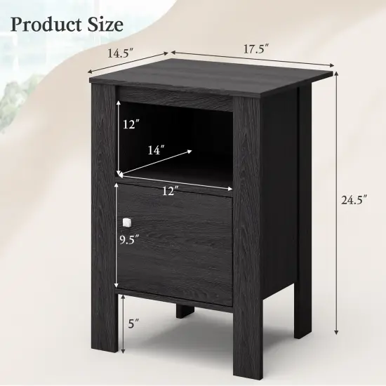 Costway Nightstand Compact Side End Sofa Table withOpen Shelf & Cabinet Dark Grey Oak/Walnut {3}