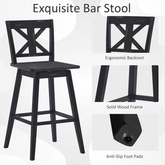 Costway Set of 2 Bar Stools Swivel Pub Height Chairs w/ Rubber Wood Legs White\Black {4}