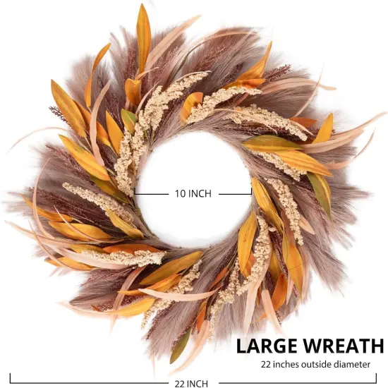 24 Inch Fall Wreath - Light Brown Reeds {3}