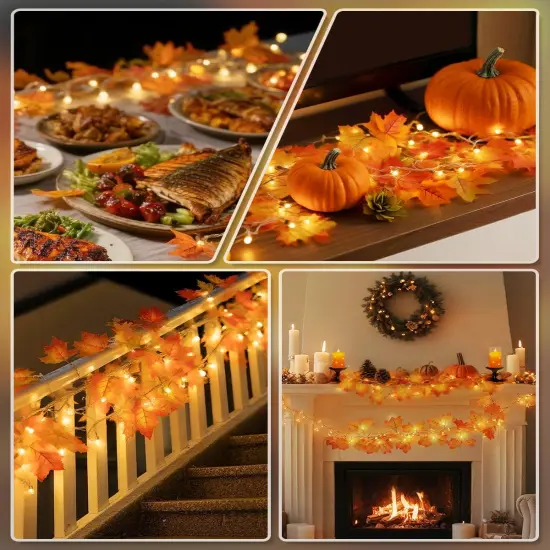 2 Pack Lighted Fall Garland - 16.4ft 40 LED {5}