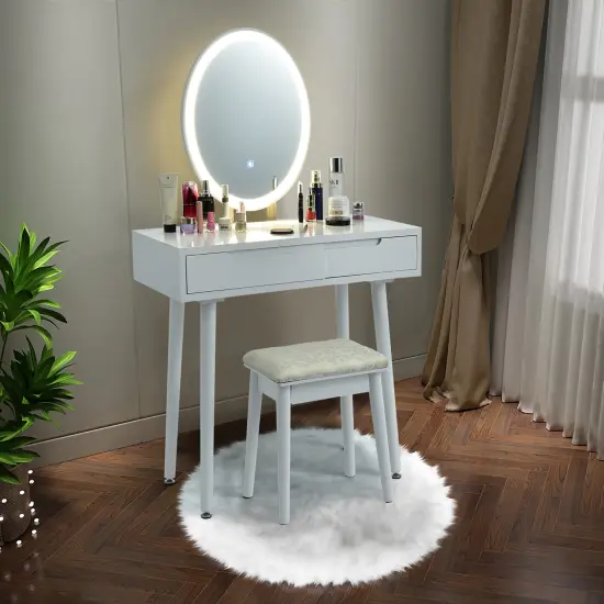 Costway Vanity Makeup Table Touch Screen 3 Lighting Modes Dressing Table Stool Set White\Black\ Gray {6}