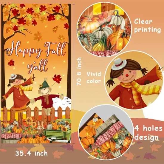 Scarecrow Fall Leaves Banner Decor - Door Cover {4}