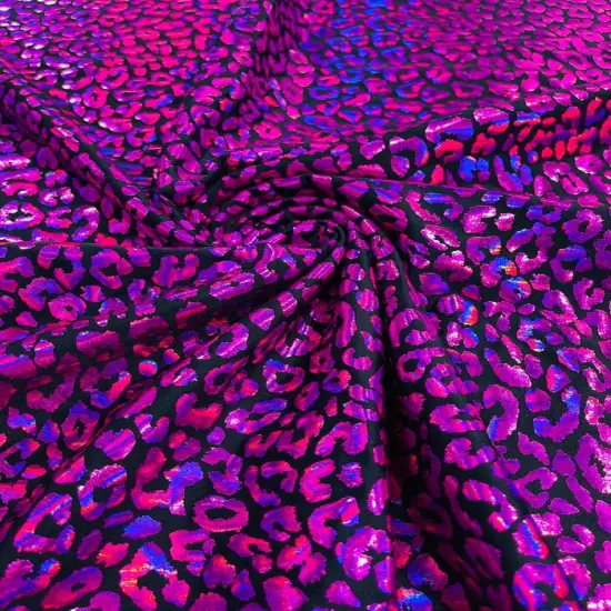 1 Yard Foil Leopard Print Spandex Fabric Reflective Milliskin Stretch Nylon Blend 58-60 inches width Silver/Mint {2}