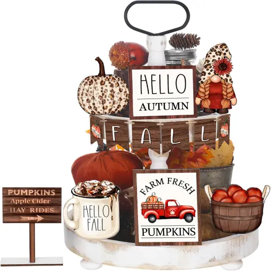 13 Pcs Fall Tiered Tray Decor Set Thanksgiving {1}