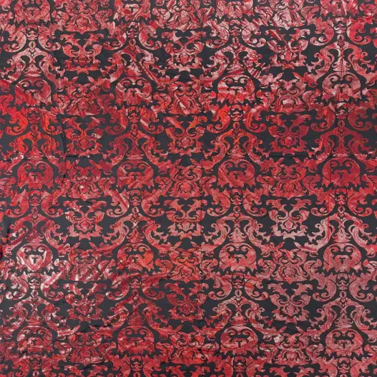 1 Yard Holographic Damask Spandex Fabric Stretch Metallic Nylon Blend 58-60 inches width Red/Black {1}