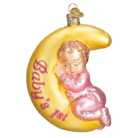 Old World Christmas 4.0 Inch Dreamtime Girl Christmas Tree Ornament , Ornament Baby's First Christmas Crescent Moon Multicolored {1}