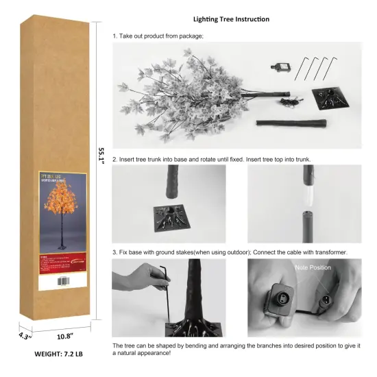 7FT LED Lighted Maple Tree - Dotted with 208 Warm White LED Lights Orange for Thanksgiving Harvest Fall Festival Home Party Decoration {4}