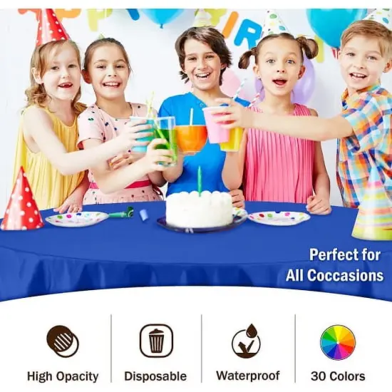 Exquisite Disposable Round Plastic Tablecloths &ndash; 12 Pack 84" Disposable Table Cloths &ndash; Indoor/Outdoor Party Tablecloth &ndash; Round Plastic Table Cover for Events & Party Supplies Dark Blue {5}
