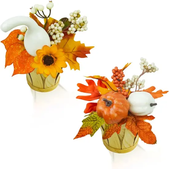 2 Pieces Artificial Fall Potted Flowers, Small Fall Fake Plant {1}