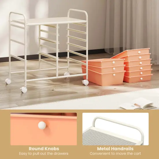 Costway 9 Drawer Rolling Organizer Cart Utility Storage Tools Scrapbook Paper Multi-Use Macaron/White/Hot Pink/Light Pink/Clear/Black {6}