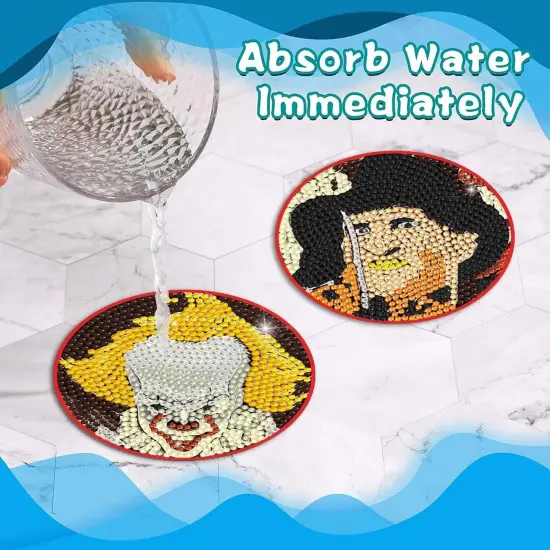 8 Pcs Diamond Paintings Coasters Kits with Holder, DIY Halloween Coaster {3}