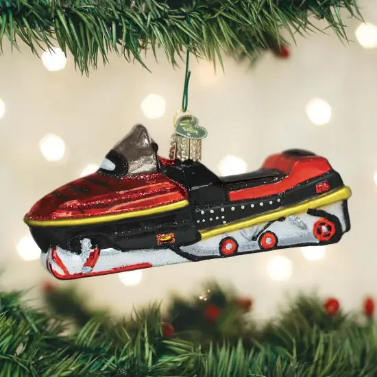 Old World Christmas 2.0 Inch Snowmobile Christmas Tree Ornament , Winter Wonderland Red {3}