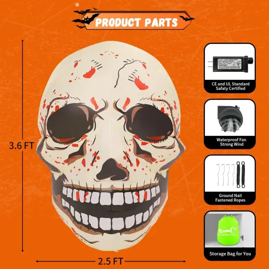 GOOSH 3.6 FT Halloween Inflatables Skull Blow Up Yard Scary Colorful Skeleton Skull with Built-in Changeable LEDs {6}