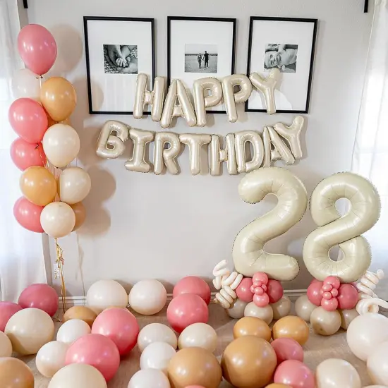 Happy Birthday Foil Balloons Banner Beige {5}