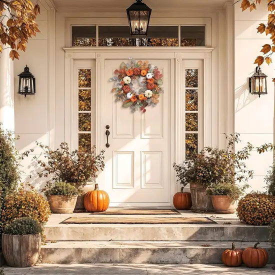 Collapsible Fall Wreath with Light for Front Door {4}