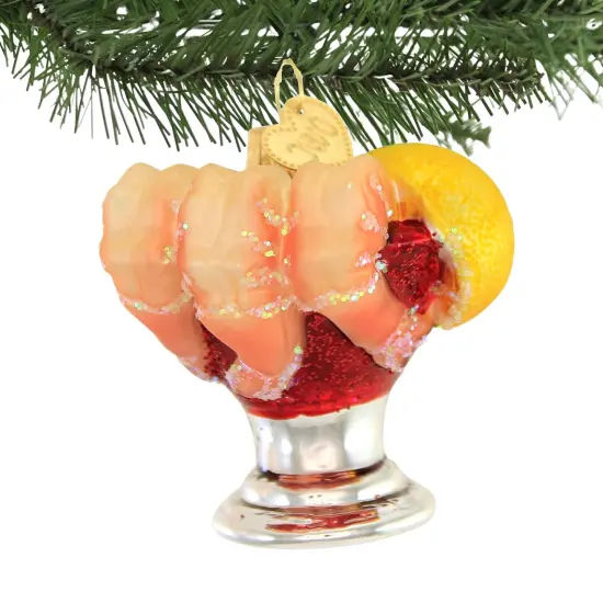 Old World Christmas 2.0 Inch Shrimp Cocktail Christmas Tree Ornament , Appetizer Fruit Of The Sea Red {3}