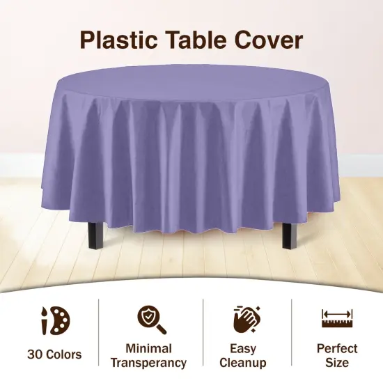 Exquisite Disposable Round Plastic Tablecloths &ndash; 12 Pack 84" Disposable Table Cloths &ndash; Indoor/Outdoor Party Tablecloth &ndash; Round Plastic Table Cover for Events & Party Supplies Lavender {2}