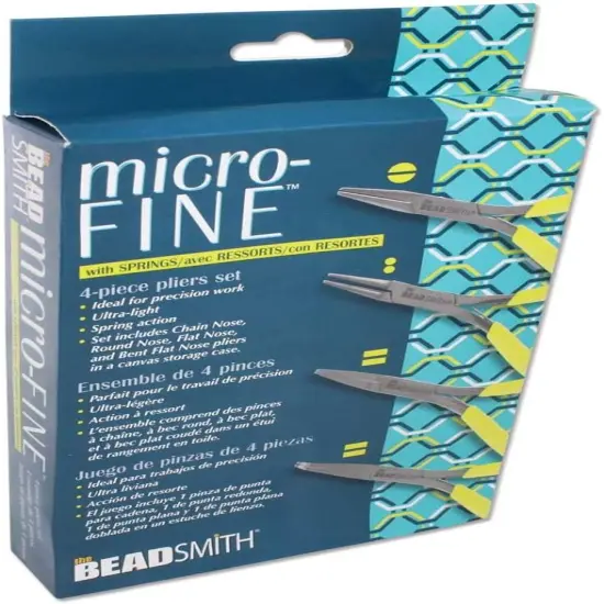 The Beadsmith Micro-Fine 4 Piece Plier with Springs Set - Chain, Round, Flat, and Bent Nose - 5' in Length {5}