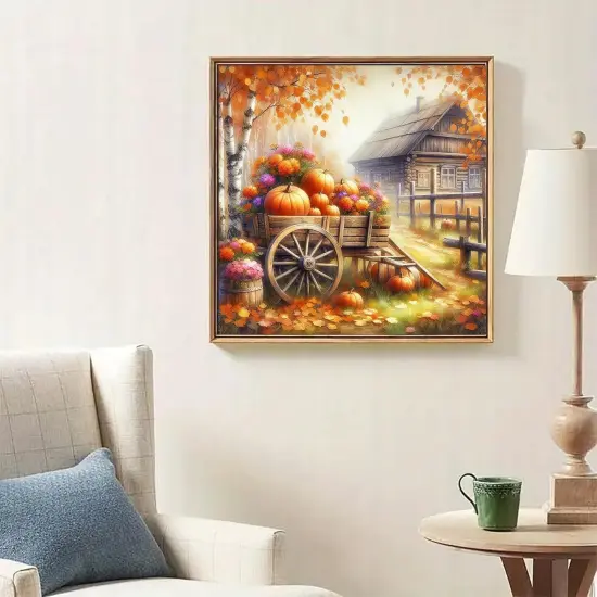13.8x13.8 Inch - Fall Pumpkin Cart House Diamond Painting Kits for Adults {3}