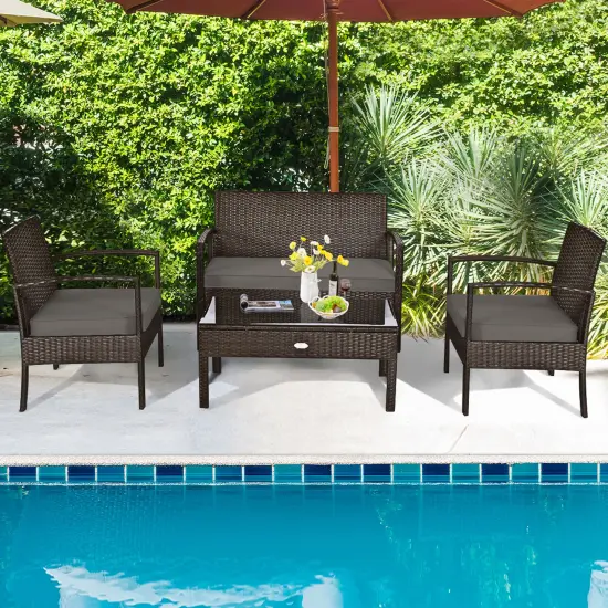 Costway 8PCS Rattan Patio Conversation Set Outdoor Furniture Set Garden w/Cushion {4}