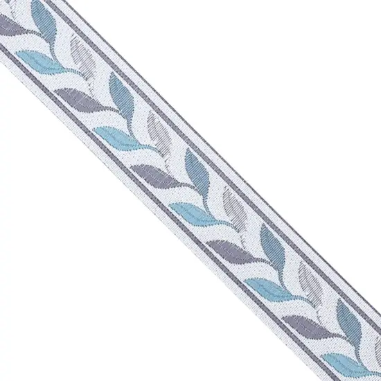 Designer&rsquo;s Shop JL 767 Blue & Gray Leaf Woven Jacquard Trim &ndash; 1-7/16&rdquo; x 5 Yards {1}