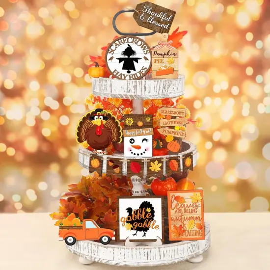 15 Pcs Fall Tiered Tray Decor Set {1}