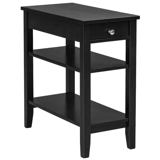 Costway 3-Tier Side End Table with Drawer Double Shelf Narrow Nightstand Espresso\Black {8}