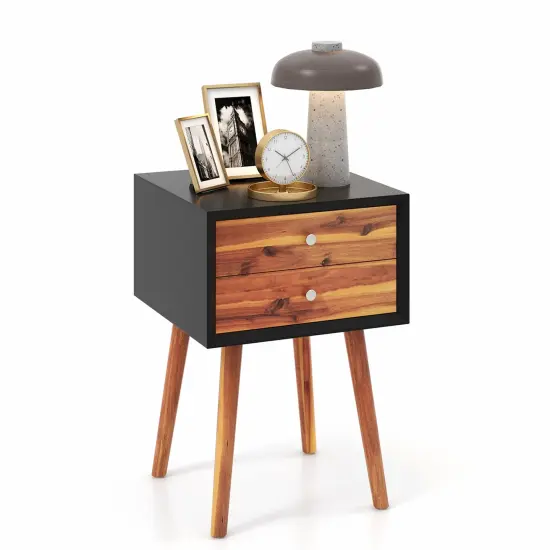 Costway End Table W/Drawers and Storage Wooden Mid-Century Accent Side Table Multipurpose for Bedroom, Living Room Home Furniture Nightstand {9}