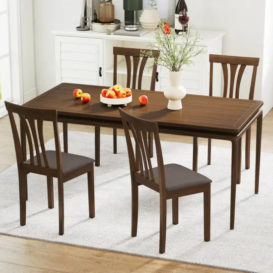 Costway Dining Chairs Set of 2/4 Linen Fabric Dining Room Chairs with Hollowed Backrests {4}