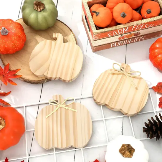 6Pcs Fall Pumpkin Wooden Sign Cutouts with Raffia Unfinished Pumpkin {2}