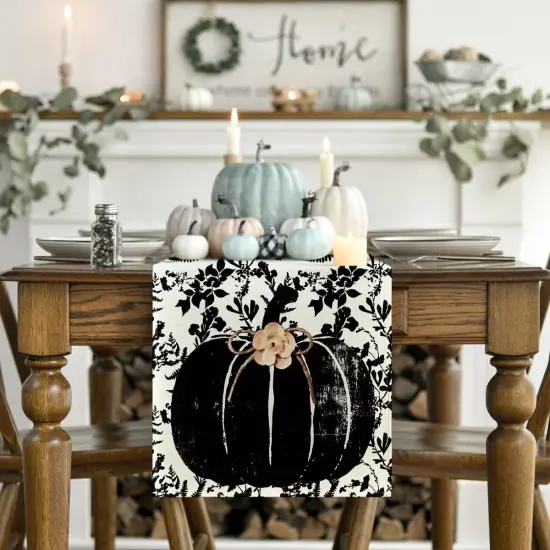 Pumpkin Leaves Flower Fall Table Runner {3}