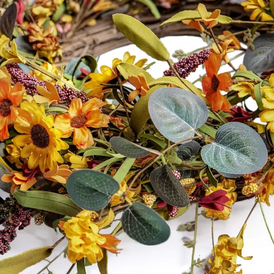 Artificial Fall Wreath - 24 Inch (Orange) {3}