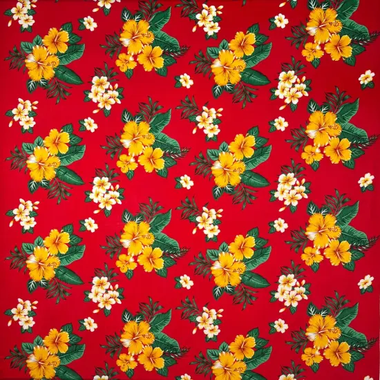 1 Yard Hibiscus Plumeria & Tropical Leaves Clusters Rayon Fabric 36in L x 45in W Royal {4}