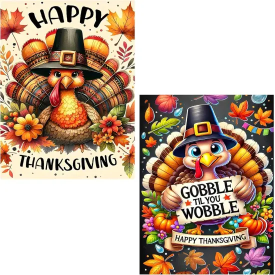 12x16inch - 2 Pack Thanksgiving Turkey Diamond Painting Kits for Adults {1}