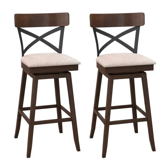 Costway Set of 2 Wooden Swivel Bar Stools Upholstered Counter Height Dining Chairs {8}